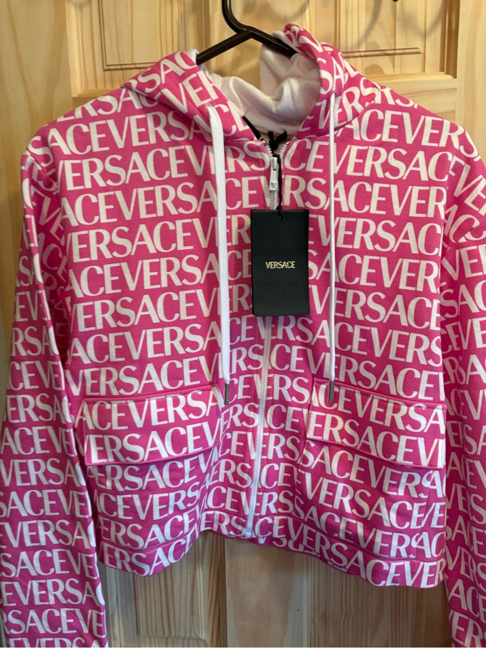 Versace Pink All-Over Logo Zip Hoodie sweatshirt - Picture 4 of 8